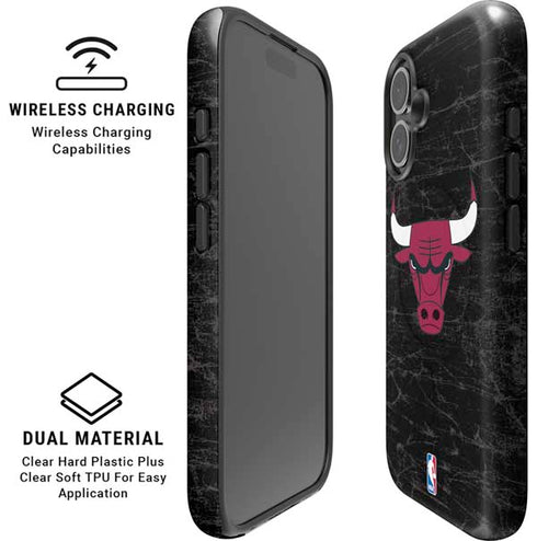 NBA Chicago Bulls Black Distressed iPhone 16 Magsafe Impact Case