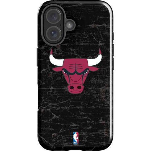 NBA Chicago Bulls Black Distressed iPhone 16 Plus Impact Case
