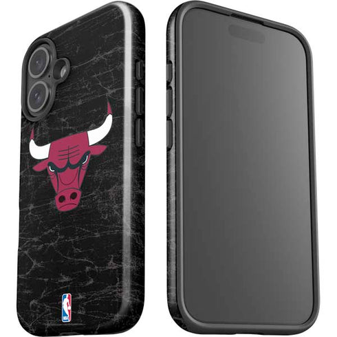 NBA Chicago Bulls Black Distressed iPhone 16 Plus Impact Case