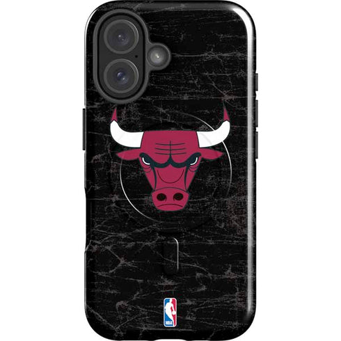 NBA Chicago Bulls Black Distressed iPhone 16 Plus Magsafe Impact Case