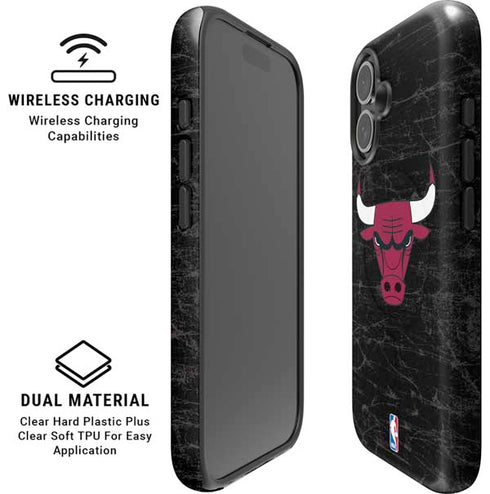 NBA Chicago Bulls Black Distressed iPhone 16 Plus Magsafe Impact Case