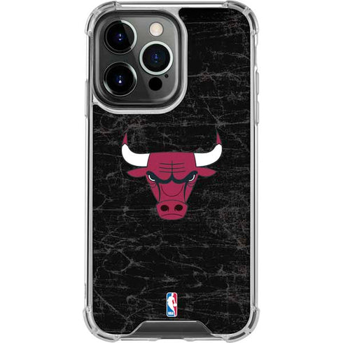 NBA Chicago Bulls Black Distressed iPhone 16 Pro Clear Case