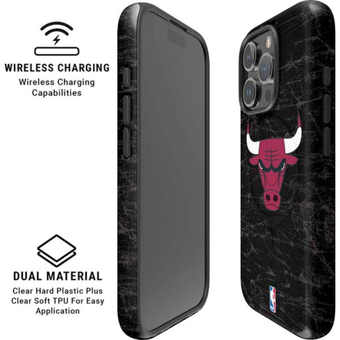 NBA Chicago Bulls Black Distressed iPhone 16 Pro Magsafe Impact Case