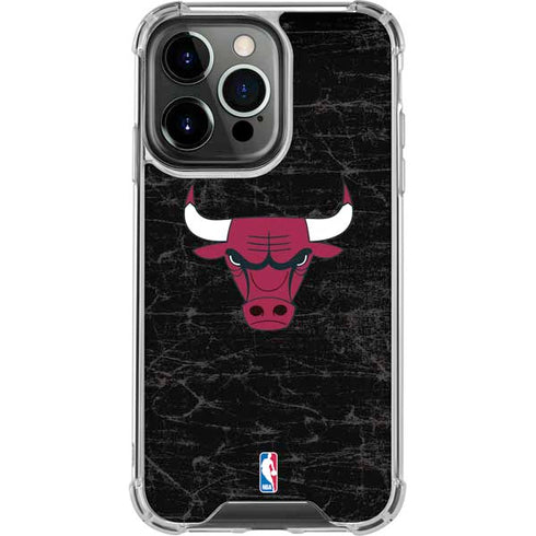 NBA Chicago Bulls Black Distressed iPhone 16 Pro Max Clear Case