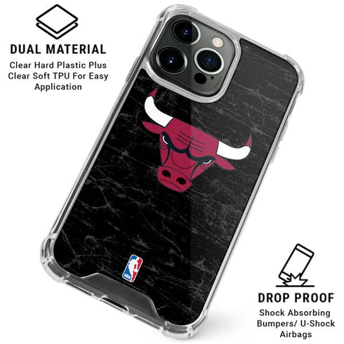 NBA Chicago Bulls Black Distressed iPhone 16 Pro Max Clear Case