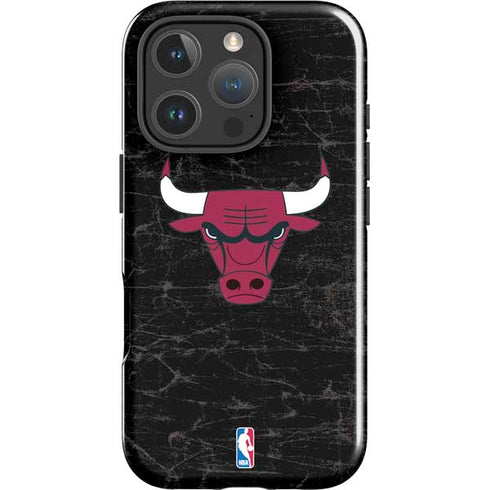 NBA Chicago Bulls Black Distressed iPhone 16 Pro Max Impact Case