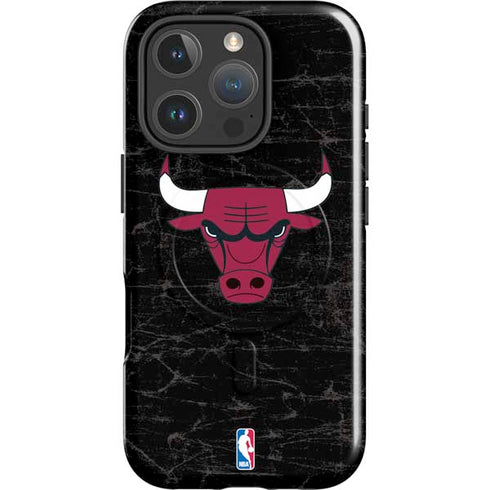 NBA Chicago Bulls Black Distressed iPhone 16 Pro Max Magsafe Impact Case