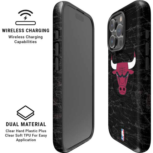 NBA Chicago Bulls Black Distressed iPhone 16 Pro Max Magsafe Impact Case