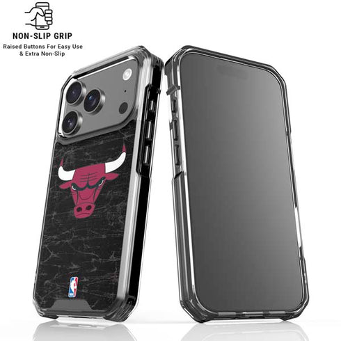 NBA Chicago Bulls Black Distressed iPhone 17 Pro Max Clear Case