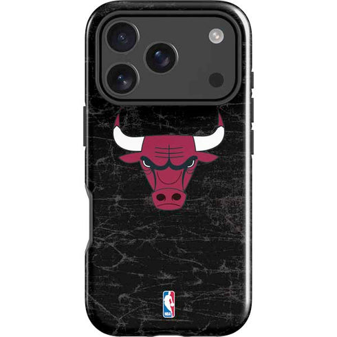 NBA Chicago Bulls Black Distressed iPhone 17 Pro Max Impact Case