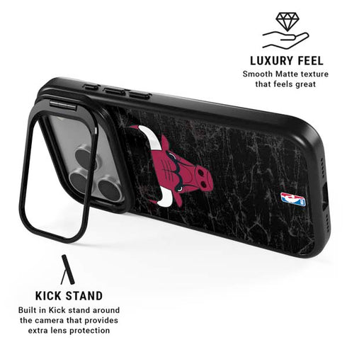 NBA Chicago Bulls Black Distressed iPhone 17 Pro Max Kickstand Case