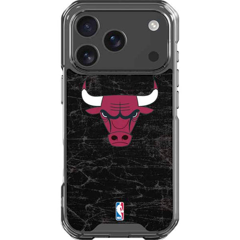 NBA Chicago Bulls Black Distressed iPhone 18 Pro Clear Case