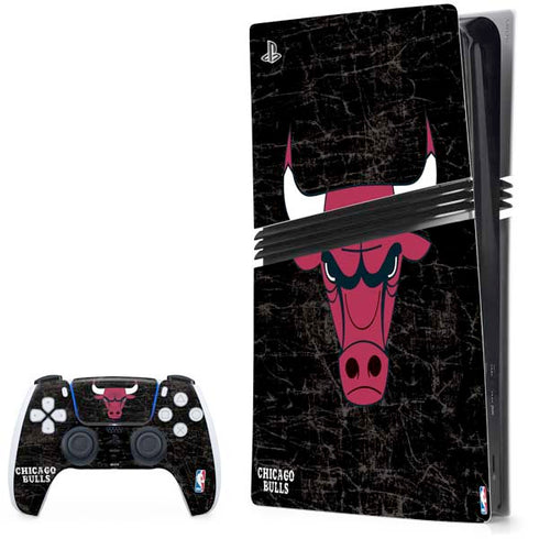 NBA Chicago Bulls Black Distressed PS5 Pro Bundle Skin