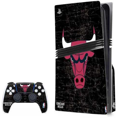 NBA Chicago Bulls Black Distressed PS5 Pro Disk Bundle Skin