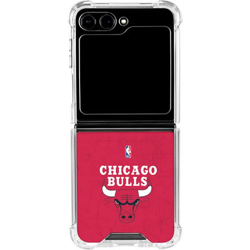 NBA Chicago Bulls Red Distressed Galaxy Z Flip5 5G Clear Case