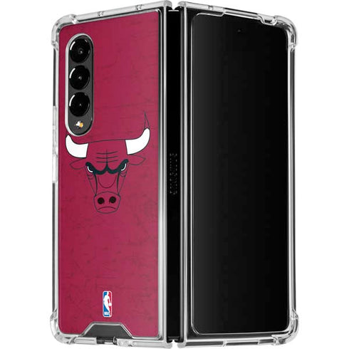 NBA Chicago Bulls Red Distressed Galaxy Z Fold4 5G Clear Case