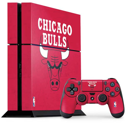 NBA Chicago Bulls Red Distressed PS4 Console and Controller Bundle Skin