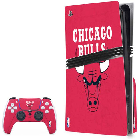 NBA Chicago Bulls Red Distressed PS5 Pro Disk Bundle Skin