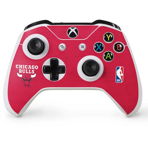 NBA Chicago Bulls Red Distressed Xbox One S Console and Controller Bundle Skin