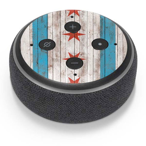 Chicago Flag Dark Wood Amazon Echo Dot Skin