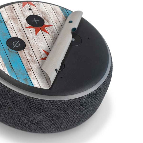Chicago Flag Dark Wood Amazon Echo Dot Skin