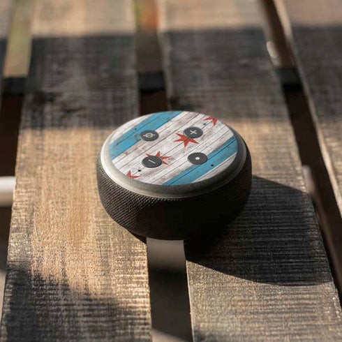 Chicago Flag Dark Wood Amazon Echo Dot Skin