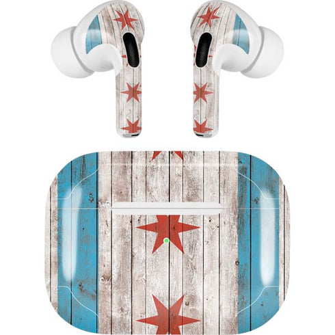 Chicago Flag Dark Wood AirPods Skins