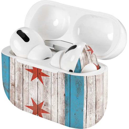 Chicago Flag Dark Wood AirPods Skins