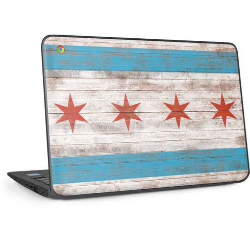 Chicago Flag Dark Wood HP Chromebook Skin