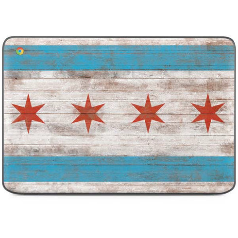Chicago Flag Dark Wood HP Chromebook Skin