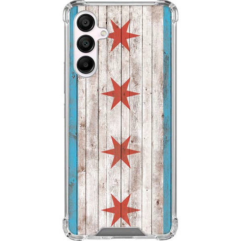 Chicago Flag Dark Wood Galaxy A16 5G Clear Case
