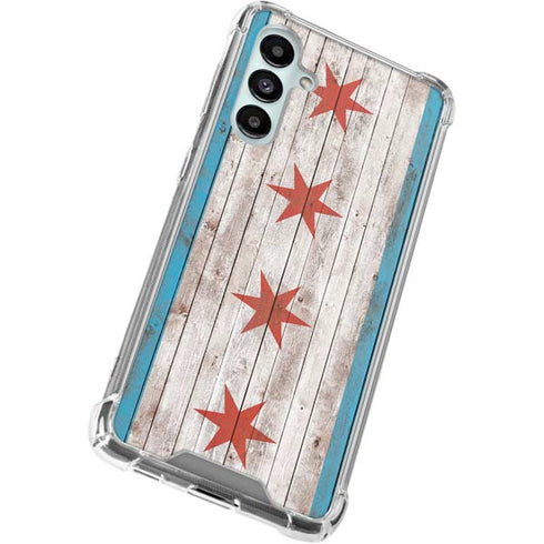 Chicago Flag Dark Wood Galaxy A16 5G Clear Case