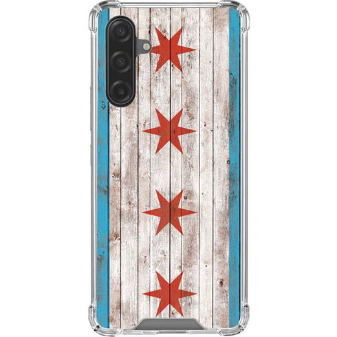 Chicago Flag Dark Wood Galaxy A17 Clear Case