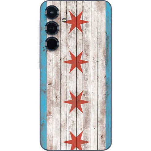Chicago Flag Dark Wood Galaxy A35 5G Skin