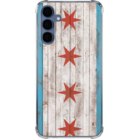 Chicago Flag Dark Wood Galaxy A55 5G Clear Case
