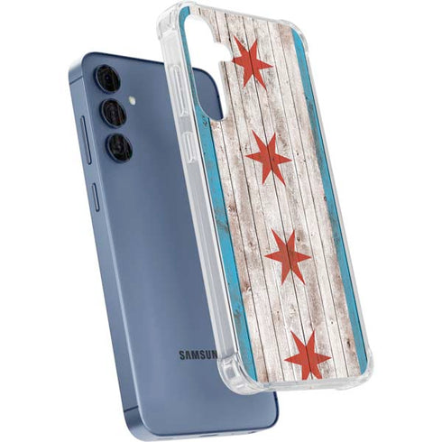 Chicago Flag Dark Wood Galaxy A55 5G Clear Case