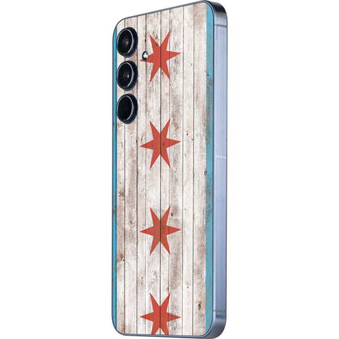 Chicago Flag Dark Wood Galaxy A55 5G Skin
