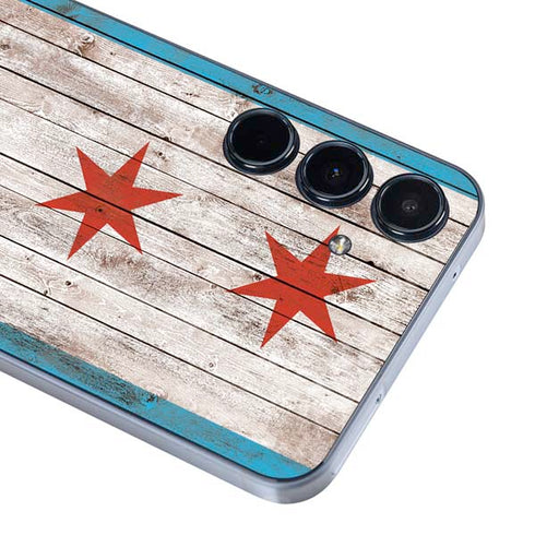 Chicago Flag Dark Wood Galaxy A55 5G Skin