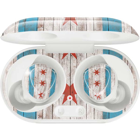Chicago Flag Dark Wood Galaxy Buds Plus Skin