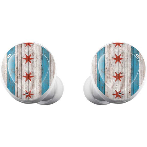 Chicago Flag Dark Wood Galaxy Buds Plus Skin