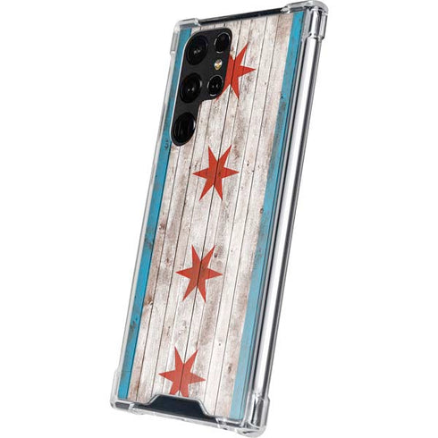 Chicago Flag Dark Wood Galaxy S23 Ultra Clear Case