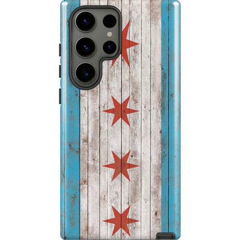 Chicago Flag Dark Wood Galaxy S23 Ultra Pro Case