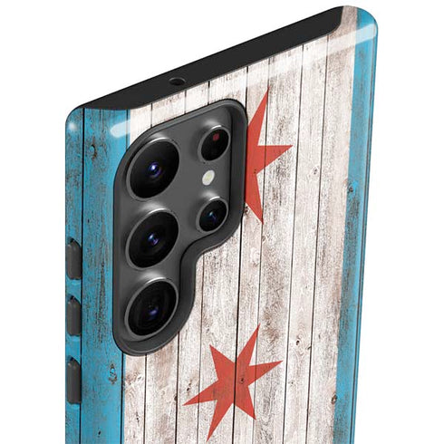 Chicago Flag Dark Wood Galaxy S23 Ultra Pro Case