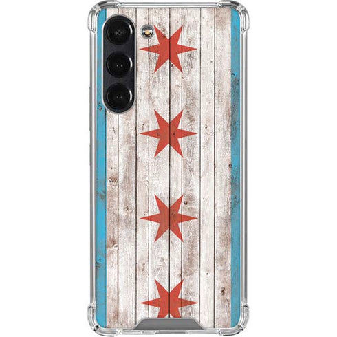 Chicago Flag Dark Wood Galaxy S24 FE Clear Case