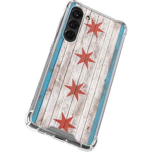 Chicago Flag Dark Wood Galaxy S24 FE Clear Case