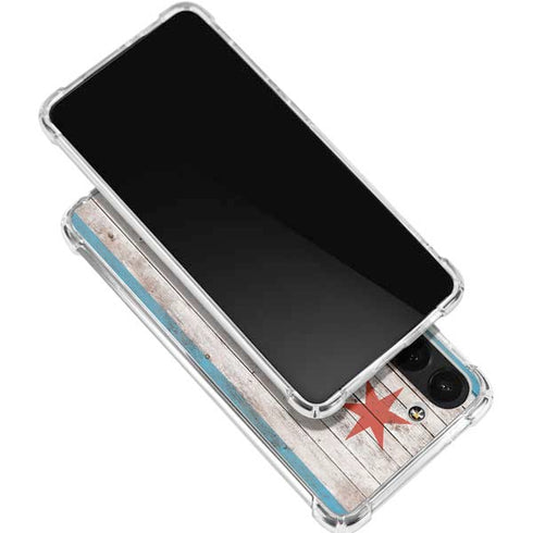Chicago Flag Dark Wood Galaxy S24 FE Clear Case