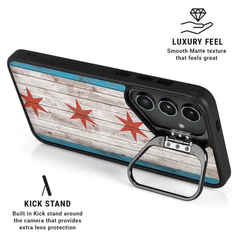 Chicago Flag Dark Wood Galaxy S25 Kickstand Case