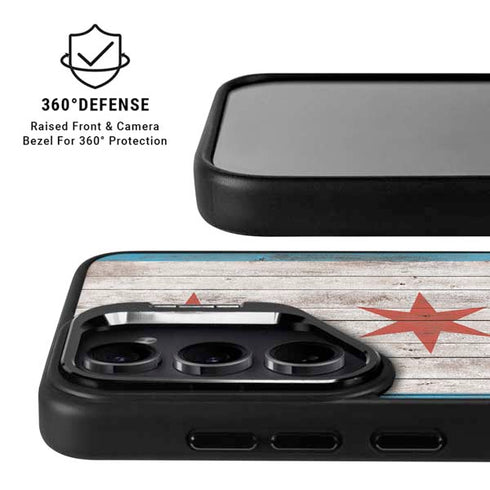 Chicago Flag Dark Wood Galaxy S25 Kickstand Case