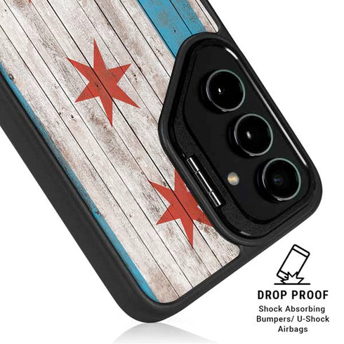 Chicago Flag Dark Wood Galaxy S25 Kickstand Case