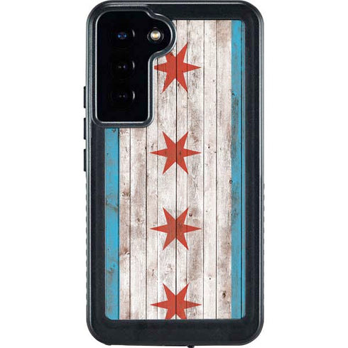 Chicago Flag Dark Wood Galaxy S24 Plus Waterproof Case
